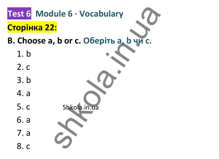 Відповідь до завдання B (Vocabulary), сторінка 22 - ГДЗ Англійська мова 8 клас Мітчелл 2025 тести. Full Blast Plus 8 Test Booklet