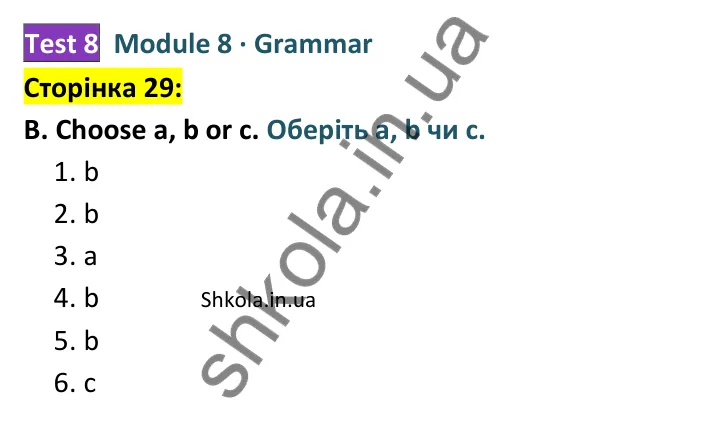 Відповідь до завдання B (Grammar), сторінка 29 - ГДЗ Англійська мова 8 клас Мітчелл 2025 тести. Full Blast Plus 8 Test Booklet