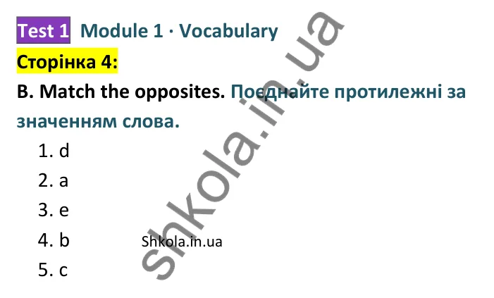 Відповідь до завдання B (Vocabulary), сторінка 4 - ГДЗ Англійська мова 8 клас Мітчелл 2025 тести. Full Blast Plus 8 Test Booklet