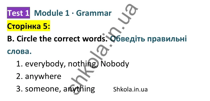 Відповідь до завдання B (Grammar), сторінка 5 - ГДЗ Англійська мова 8 клас Мітчелл 2025 тести. Full Blast Plus 8 Test Booklet