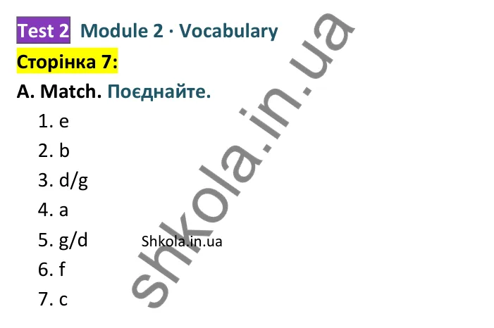 Відповідь до завдання A (Vocabulary), сторінка 7 - ГДЗ Англійська мова 8 клас Мітчелл 2025 тести. Full Blast Plus 8 Test Booklet