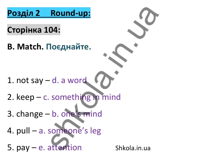 Відповідь до завдання B, Round up 2, сторінка 104 - ГДЗ Англійська мова 8 клас Мітчелл 2025. Full Blast Plus 8