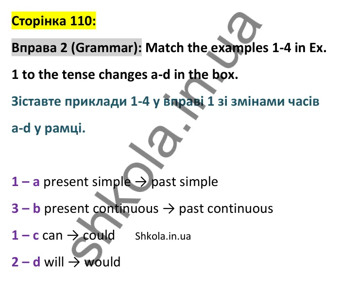 Відповідь до вправи 2, сторінка 110 (граматика) - ГДЗ Англійська мова 8 клас Стайрінг 2025. Prepare 8