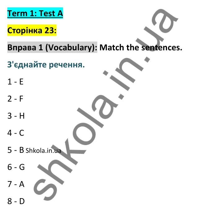 Відповідь до вправи 1 (лексика) тесту Term 1 Test A, сторінка 23 - ГДЗ Англійська мова 8 клас Тіліуїн 2025. Prepare 8 Test Book