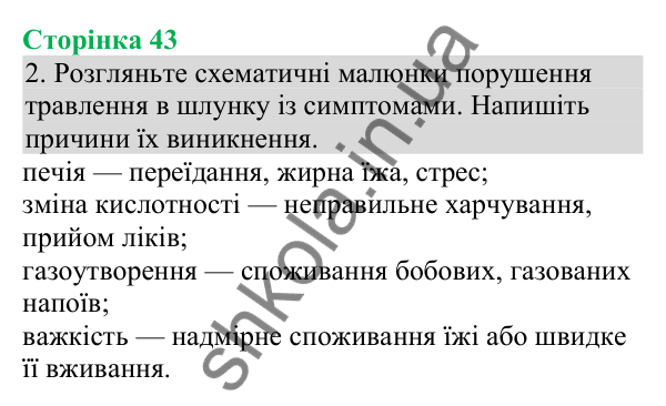 Відповідь до завдання 2 (с. 43) з біології для 8 класу (Кулініч, 2025): Розлади діяльності травної системи та їх