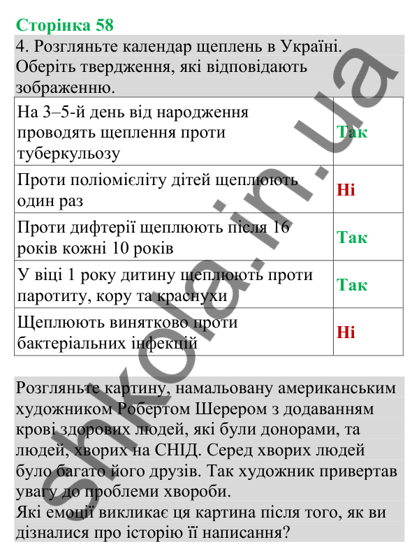 Відповідь до завдання 4 (с. 58) з біології для 8 класу (Кулініч, 2025): Імунітет та його види