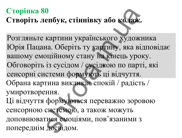 Відповідь до додаткового завдання (с. 80) з біології для 8 класу (Кулініч, 2025): Сенсорні системи нюху, смаку