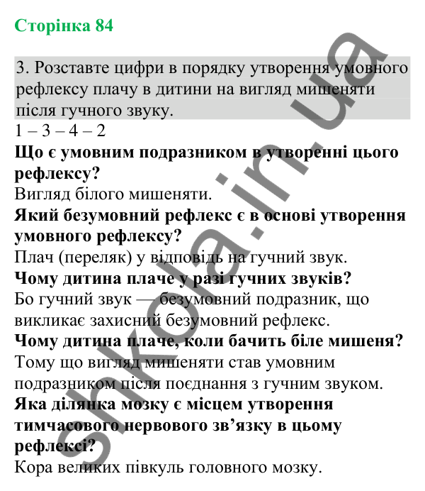 Відповідь до завдання 3 (с. 84) з біології для 8 класу (Кулініч, 2025): Рефлекси. Навчання і пам’ять
