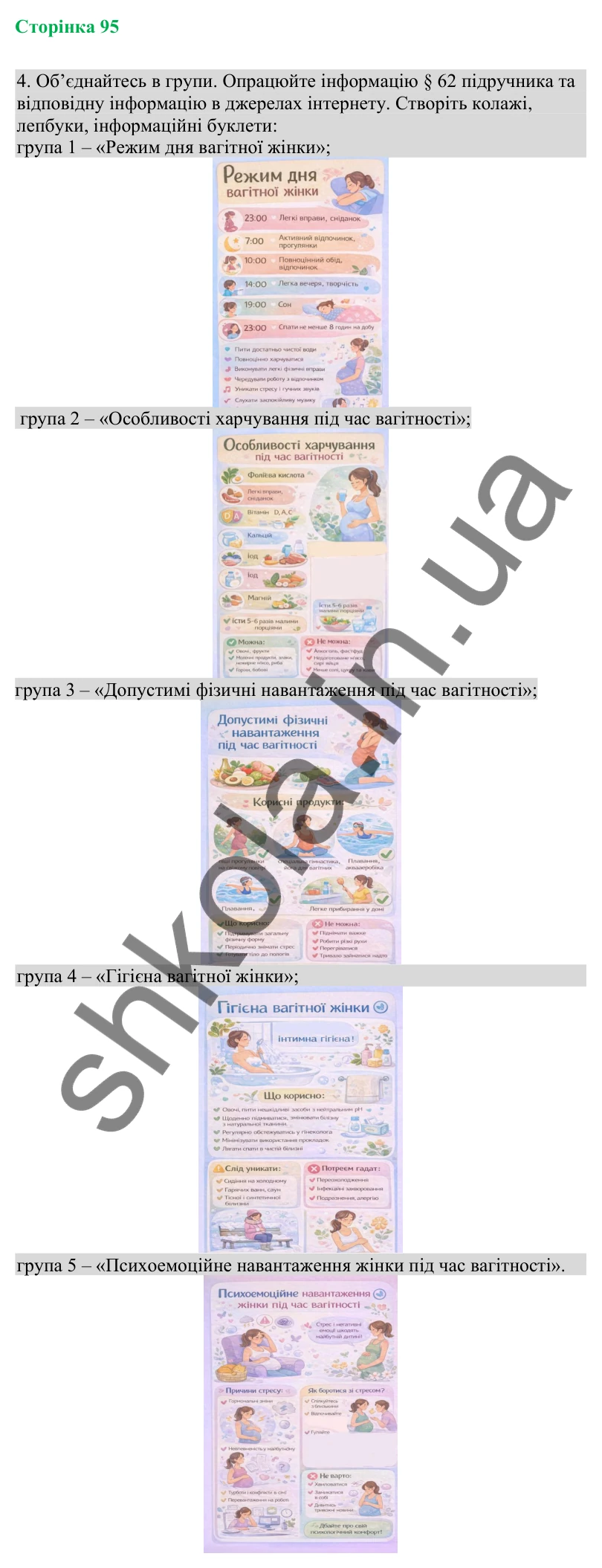 Відповідь до завдання 4 (с. 95) з біології для 8 класу (Кулініч, 2025): Вагітність. Ембріональний період розвитку