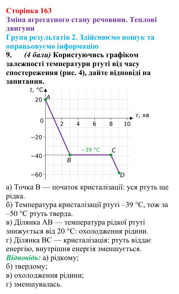 Відповідь до завдання 9 для самооцінювання до розділу 2 (с. 163) з фізики для 8 класу (Бар’яхтар, 2025): теплові двигуни