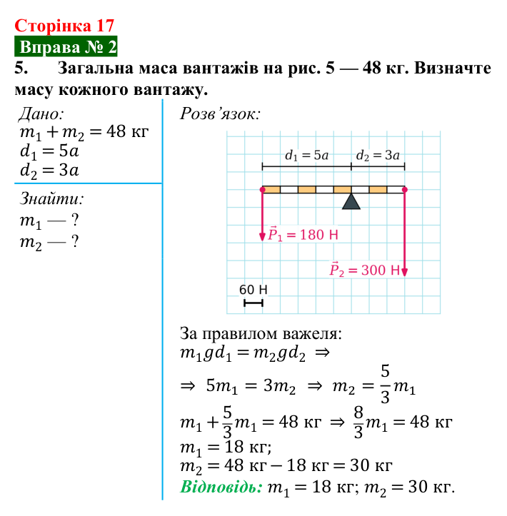 Відповідь до вправи № 2, завдання 5 (с. 17) з фізики для 8 класу (Бар’яхтар, 2025): Важіль. Момент сили