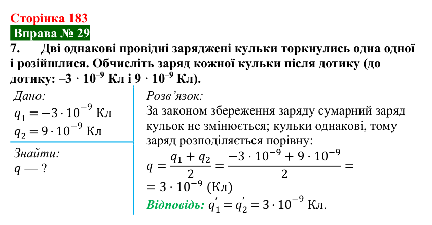 Відповідь до вправи № 29, завдання 7 (с. 183) з фізики для 8 класу (Бар’яхтар, 2025): Механізм електризації. Електроскоп