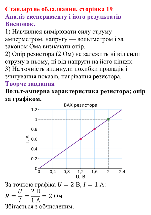 Відповідь до сторінки 19 зошита для лабораторних робіт (роботи з використанням стандартного обладнання) з фізики для 8 класу (Божинова, 2025): Лабораторна робота № 6. Вимірювання опору провідника за допомогою амперметра та вольтметра