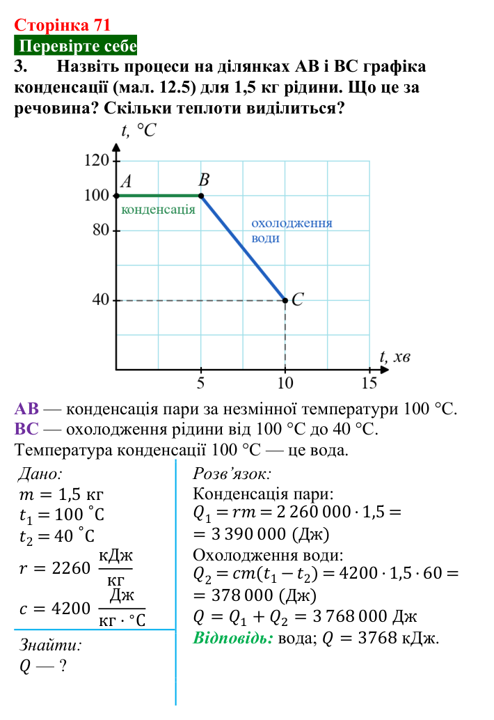 Відповідь до завдання 3 (с. 71) з фізики для 8 класу (Максимович, 2025): Кипіння