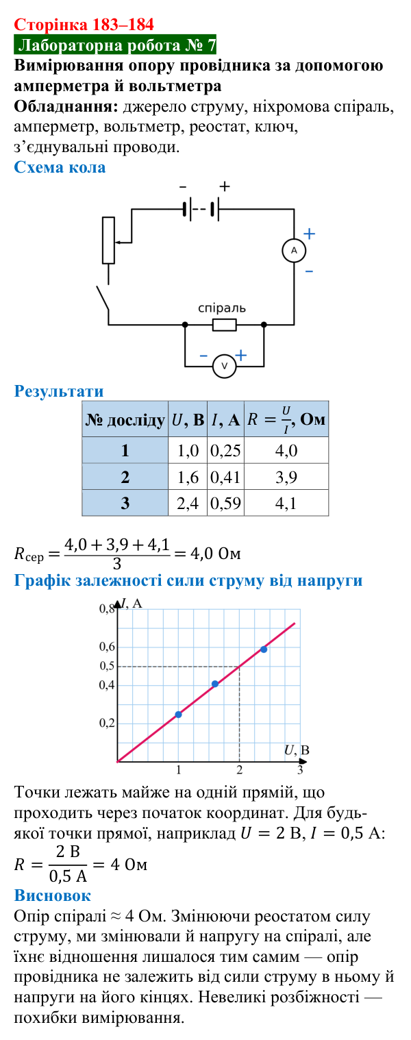 Лабораторна робота № 7 до § 26 (с. 183–184) з фізики для 8 класу (Засєкіна, 2025)