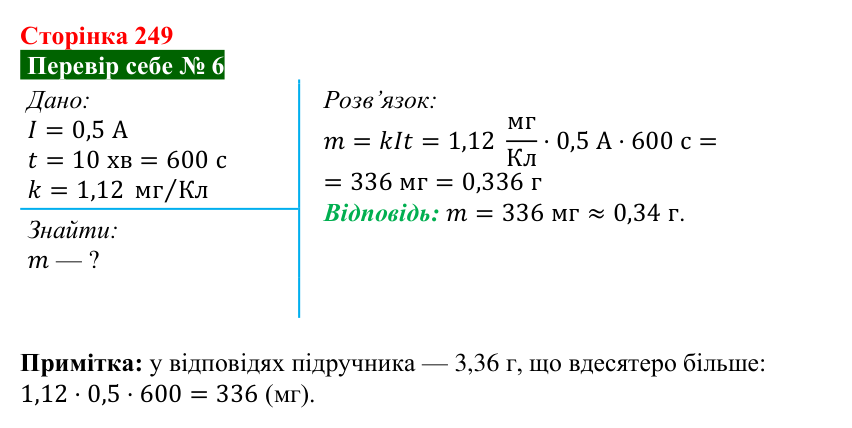 Відповідь до завдання 6 рубрики «Перевір себе» до теми 4 (с. 249) з фізики для 8 класу (Засєкіна, 2025)