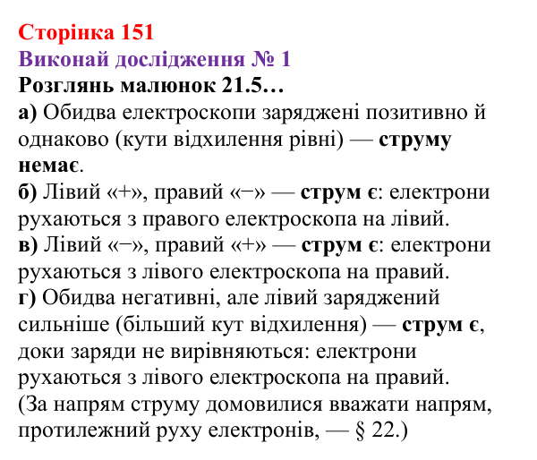 Відповідь до дослідження № 1 § 21 (с. 151) з фізики для 8 класу (Засєкіна, 2025): Електричні властивості речовин