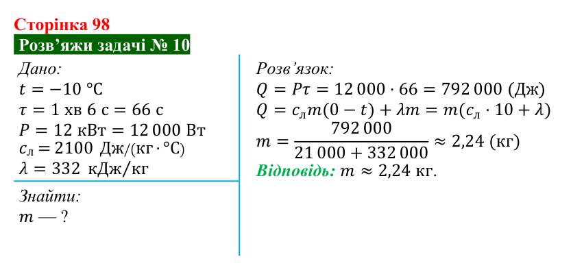 Розв’язок задачі 10 до § 13 (с. 98) з фізики для 8 класу (Засєкіна, 2025): Кристалічні й аморфні речовини