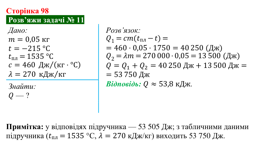 Розв’язок задачі 11 до § 13 (с. 98) з фізики для 8 класу (Засєкіна, 2025): Кристалічні й аморфні речовини
