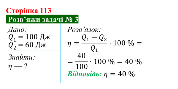 Розв’язок задачі 3 до § 15 (с. 113) з фізики для 8 класу (Засєкіна, 2025): Теплова енергія і робота