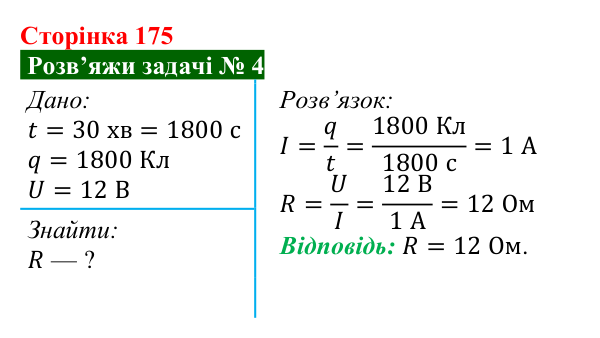 Розв’язок задачі 4 до § 25 (с. 175) з фізики для 8 класу (Засєкіна, 2025): Електричний опір у колі