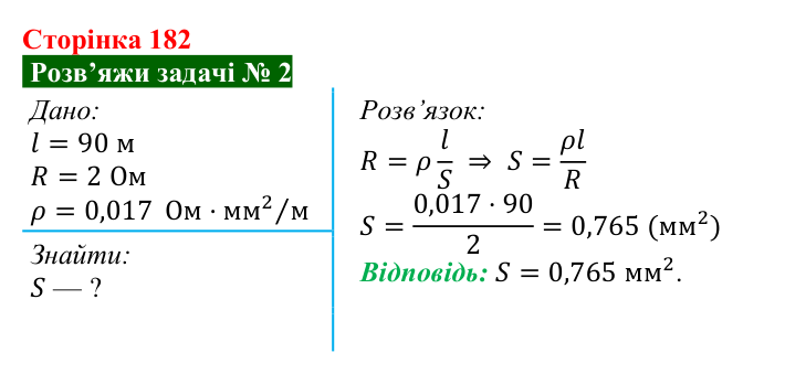 Розв’язок задачі 2 до § 26 (с. 182) з фізики для 8 класу (Засєкіна, 2025): Опір металевого провідника