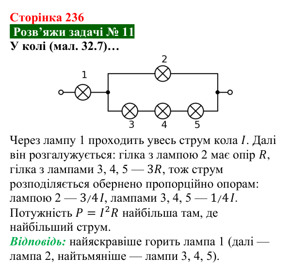 Розв’язок задачі 11 до § 32 (с. 236) з фізики для 8 класу (Засєкіна, 2025): Робота електричного струму