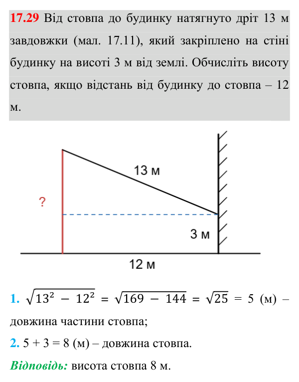 Відповідь до завдання 17.29 (с. 126) з геометрії для 8 класу (Істер, 2025): Теорема Піфагора
