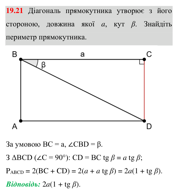 Завдання 19.21 Відповідь до завдання 19.21 (с. 139) з геометрії для 8 класу (Істер, 2025): Синус, косинус і тангенс гострого кута