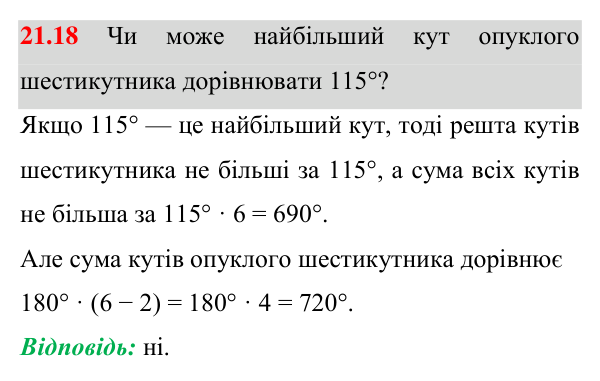 Завдання 21.18 Відповідь до завдання 21.18 (с. 160) з геометрії для 8 класу (Істер, 2025): Многокутник і його елементи