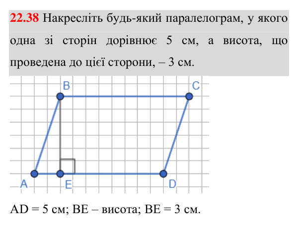 Завдання 22.38 Відповідь до завдання 22.38 (с. 166) з геометрії для 8 класу (Істер, 2025): Поняття площі. Площа прямокутника