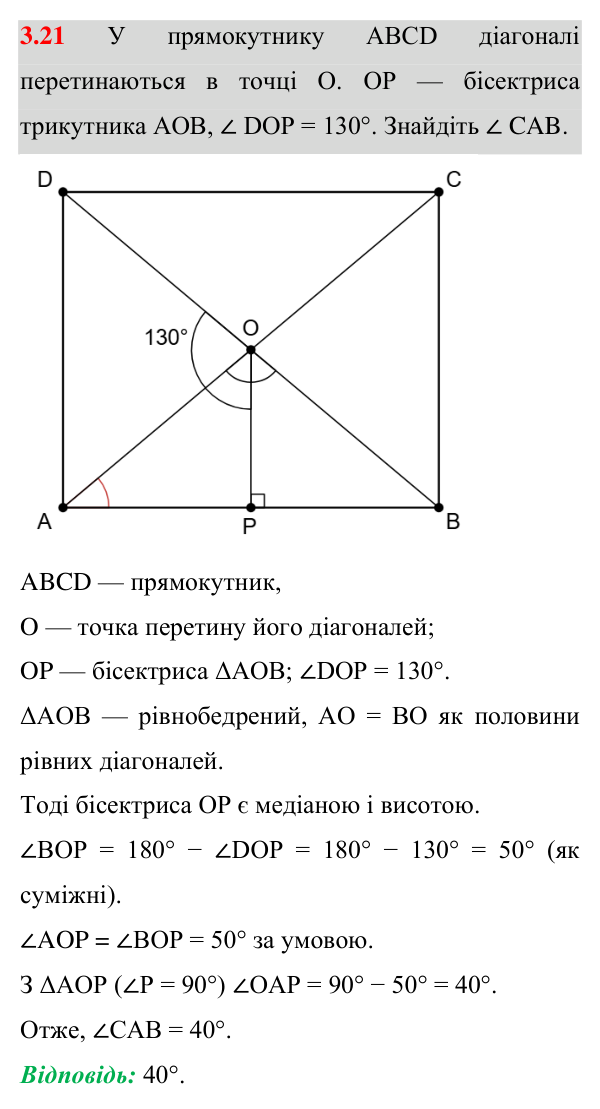 Завдання 3.21 Відповідь до завдання 3.21 (с. 29) з геометрії для 8 класу (Істер, 2025): Прямокутник і його властивості