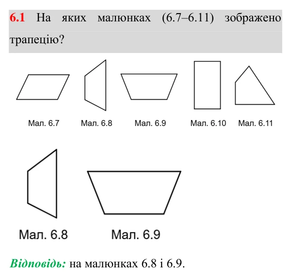 Завдання 6.1 Відповідь до завдання 6.1 (с. 45) з геометрії для 8 класу (Істер, 2025): Трапеція