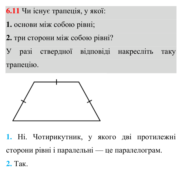 Відповідь до завдання 6.11 (с. 45) з геометрії для 8 класу (Істер, 2025): Трапеція