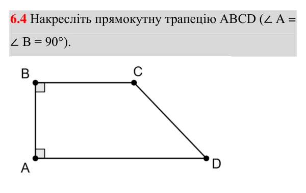 Завдання 6.4 Відповідь до завдання 6.4 (с. 45) з геометрії для 8 класу (Істер, 2025): Трапеція