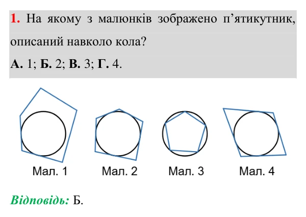 Відповідь до завдання 1 (с. 179) домашньої самостійної роботи № 5 з геометрії для 8 класу (Істер, 2025)