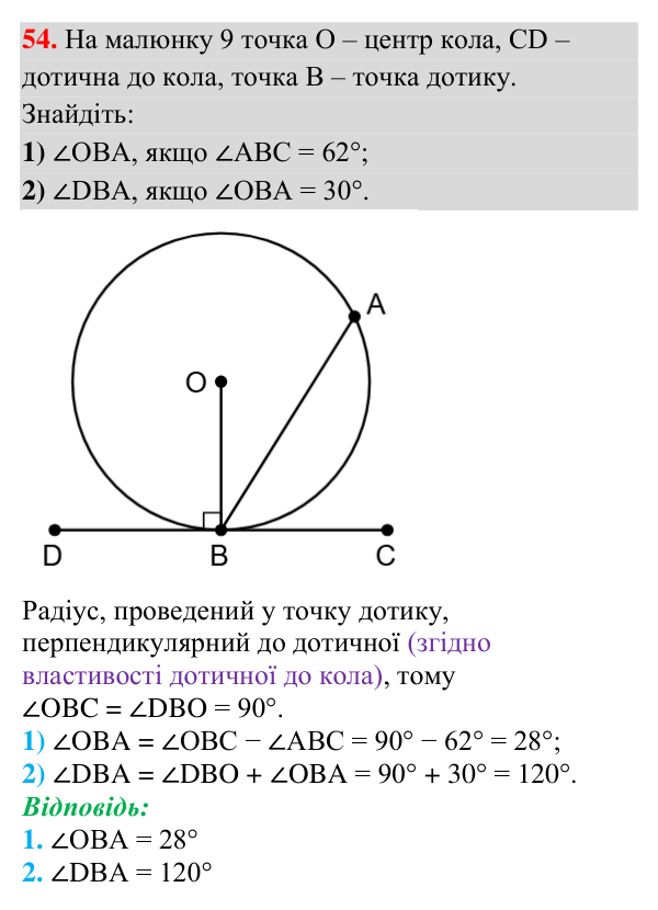 Завдання 54 (повторення за 7 клас) Відповідь до завдання 54 (с. 10) з повторення геометрії за 7 клас для 8 класу (Істер, 2025): Коло і круг