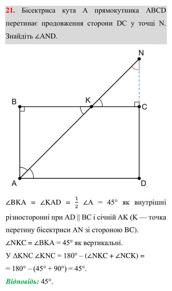 Завдання 21 для повторення розділу 1 Відповідь до завдання 21 (с. 68) для повторення розділу 1 з геометрії для 8 класу (Істер, 2025)