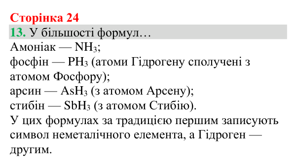 Відповідь до завдання 13 (с. 24) з хімії для 8 класу (Григорович, 2025): Формули та назви бінарних сполук