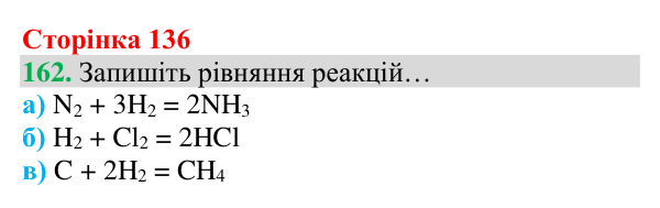 Відповідь до завдання 162 (с. 136) з хімії для 8 класу (Григорович, 2025): Гідроген. Водень