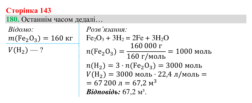 Відповідь до завдання 180 (с. 143) з хімії для 8 класу (Григорович, 2025): Водень: хімічні властивості й одержання