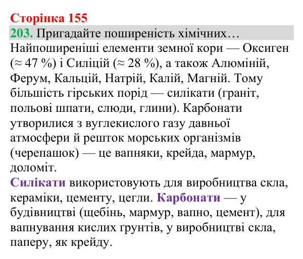 Відповідь до завдання 203 (с. 155) з хімії для 8 класу (Григорович, 2025): Солі