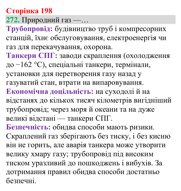 Відповідь до завдання 272 (с. 198) з хімії для 8 класу (Григорович, 2025): Метан