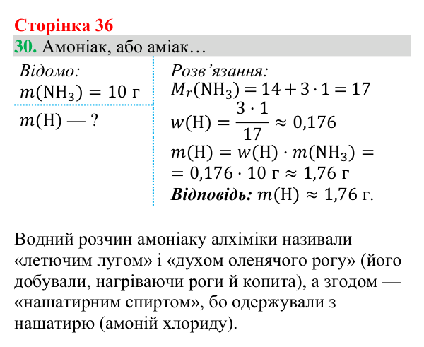 Відповідь до завдання 30 (с. 36) з хімії для 8 класу (Григорович, 2025): Масова частка хімічного елемента в речовині