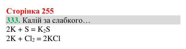 Відповідь до завдання 333 (с. 255) з хімії для 8 класу (Григорович, 2025): Родини хімічних елементів. Властивості...