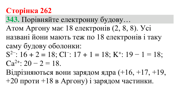 Відповідь до завдання 343 (с. 262) з хімії для 8 класу (Григорович, 2025): Будова електронних оболонок і властивості...