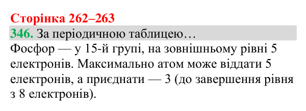 Відповідь до завдання 346 (с. 262) з хімії для 8 класу (Григорович, 2025): Будова електронних оболонок і властивості...