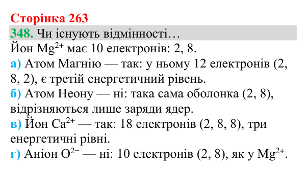 Відповідь до завдання 348 (с. 263) з хімії для 8 класу (Григорович, 2025): Будова електронних оболонок і властивості...