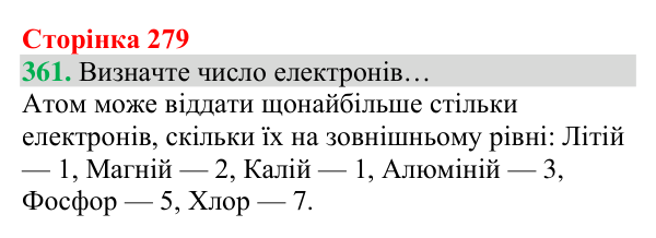 Відповідь до завдання 361 (с. 279) з хімії для 8 класу (Григорович, 2025): Природа хімічного зв’язку