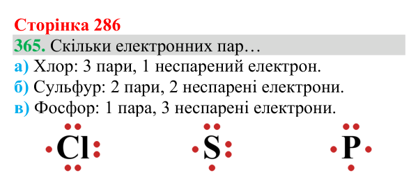 Відповідь до завдання 365 (с. 286) з хімії для 8 класу (Григорович, 2025): Ковалентний зв’язок